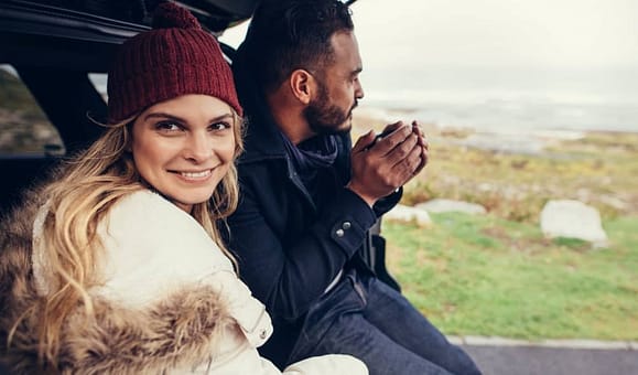 Couple on a road trip.